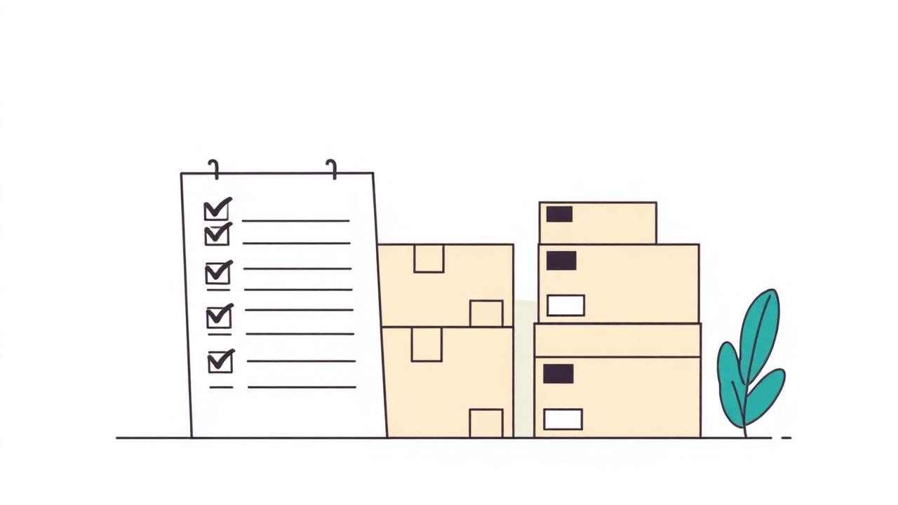Illustration of a checklist next to a stack of stable shipping boxes